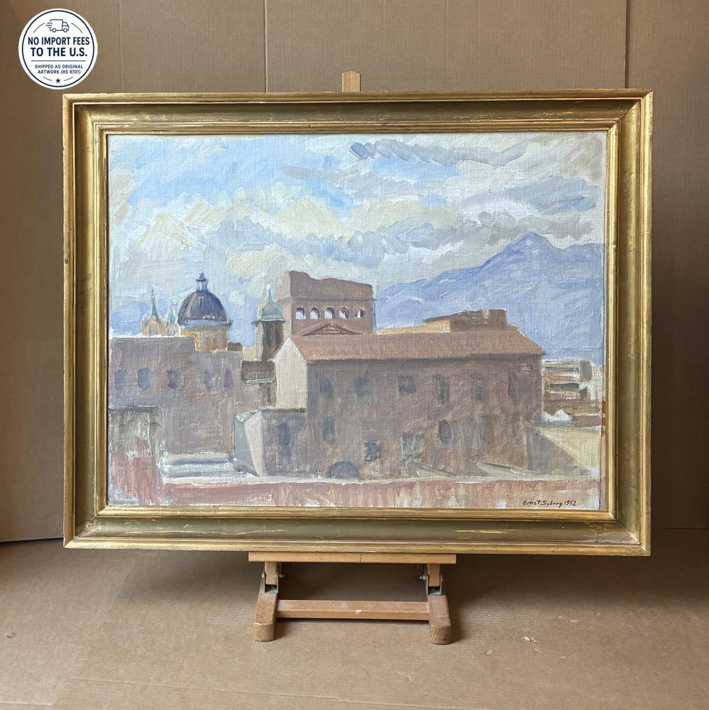 Ernst Syberg (1906) Rooftop View over Florence, Italy, 1952. Fine large oil. COA