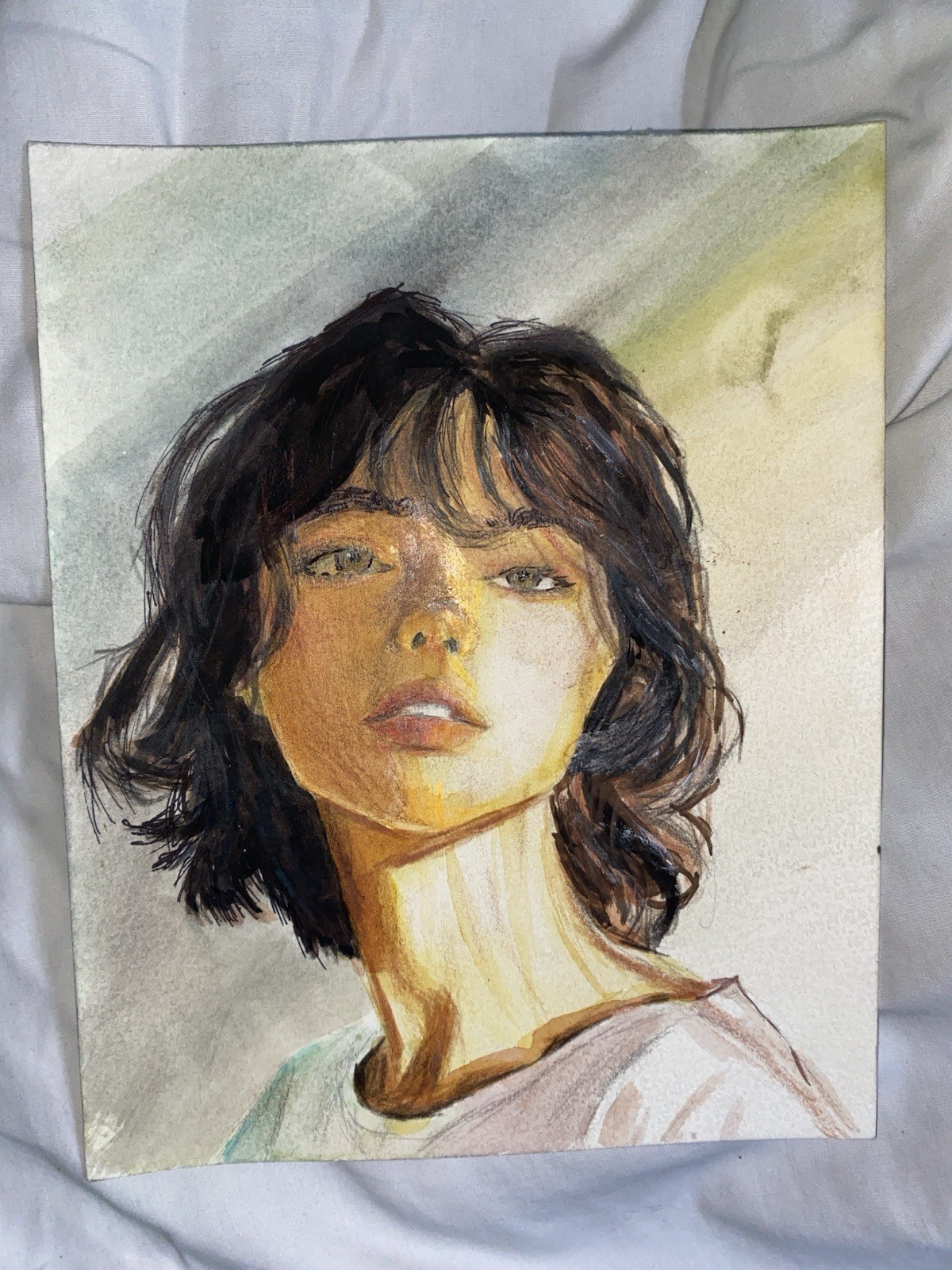 Watercolor Portrait of A Woman Painting Original Art 8 x 10 Paper Print