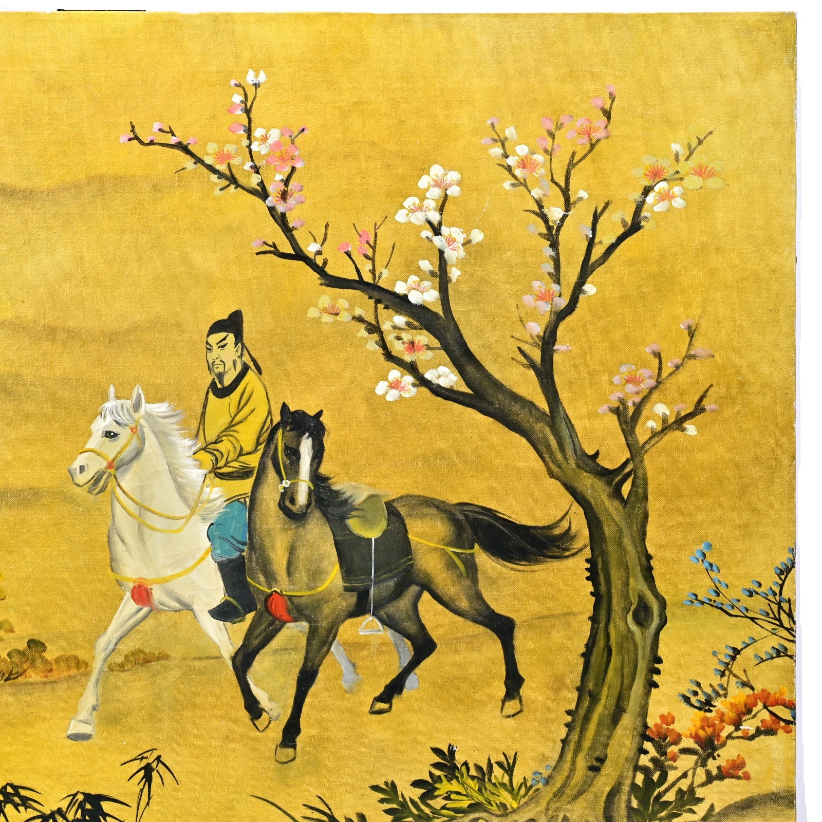 PEARL Original Vintage Signed Chinese Feng Shui Figure Horse Landscape Painting