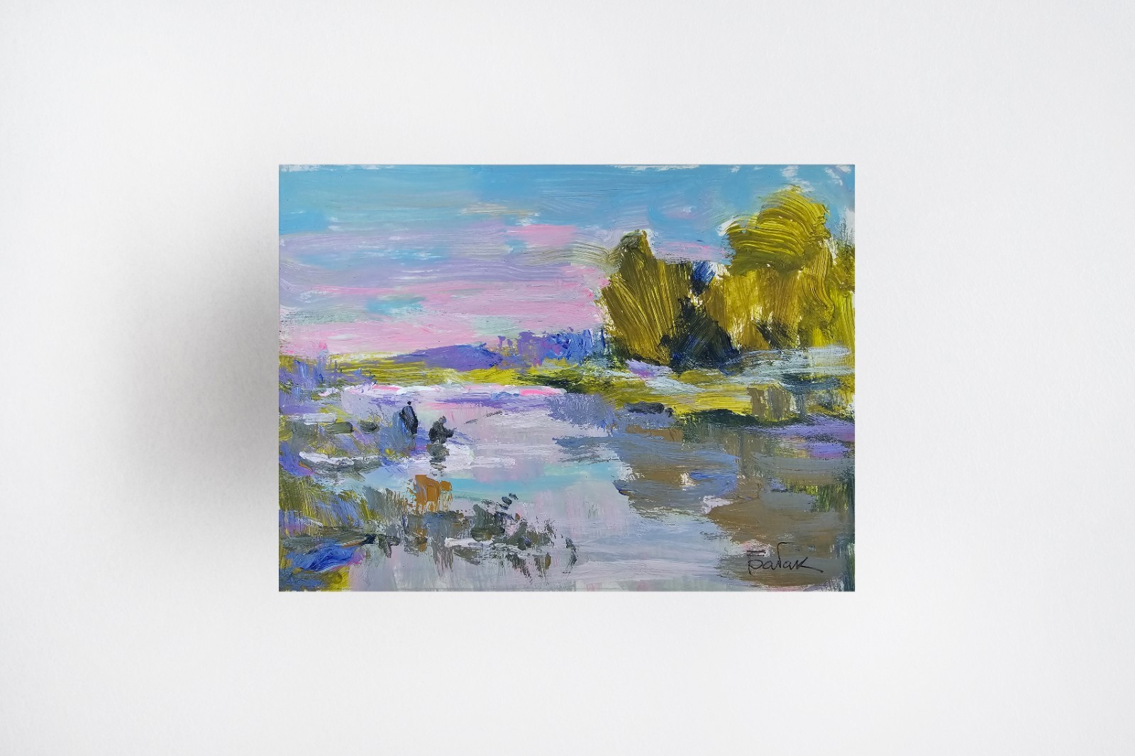 Oil painting Evening river Ukrainian painter canvas Unframed original landscape