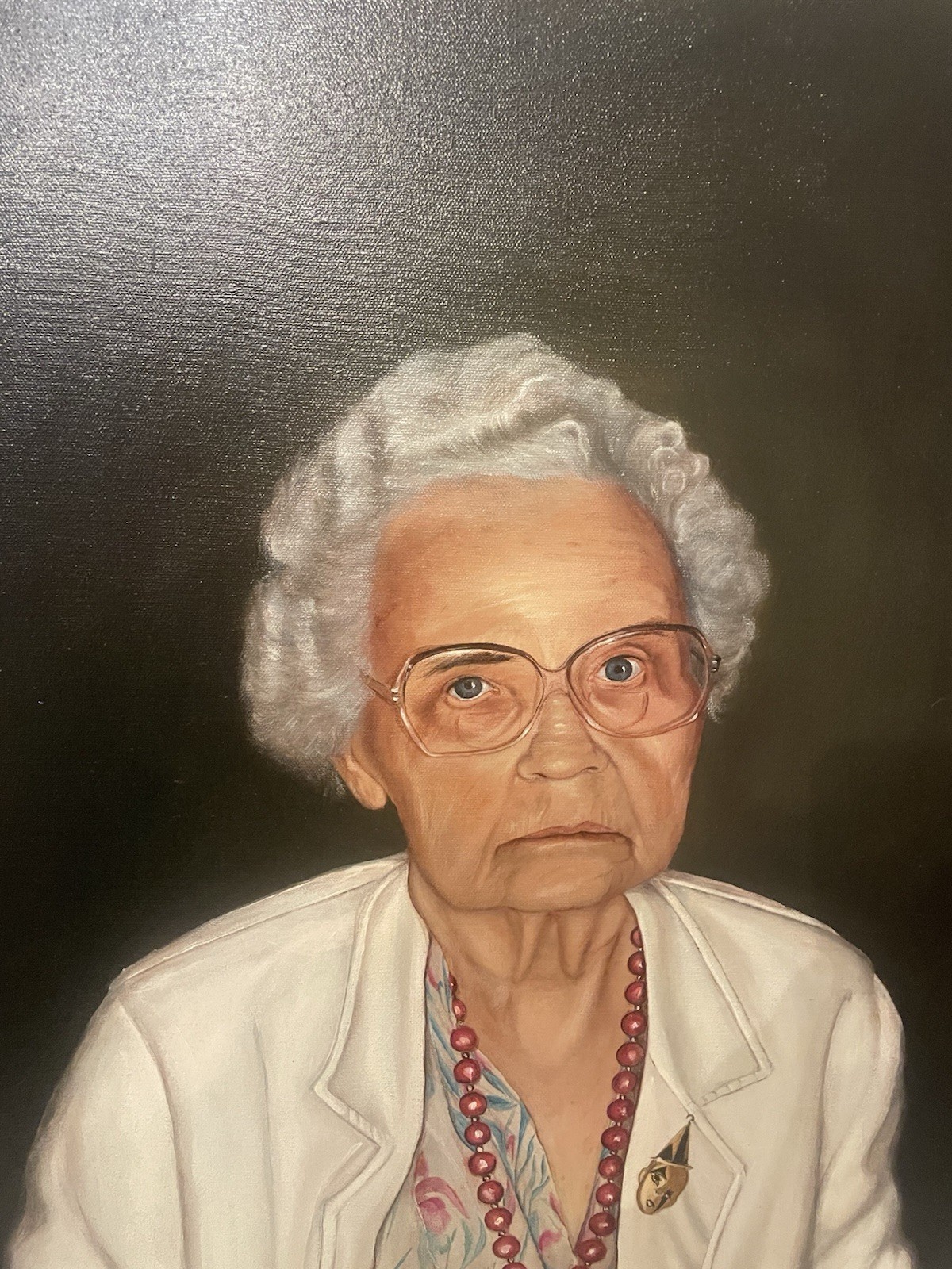 Vintage Canvas Framed Oil Portrait Painting OLDER LADY Gray Hair Eyeglasses 93