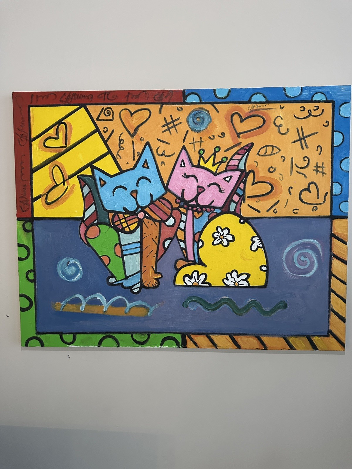 Colorful Pop Art Cats Oil Painting – Two Cats 28×22 in