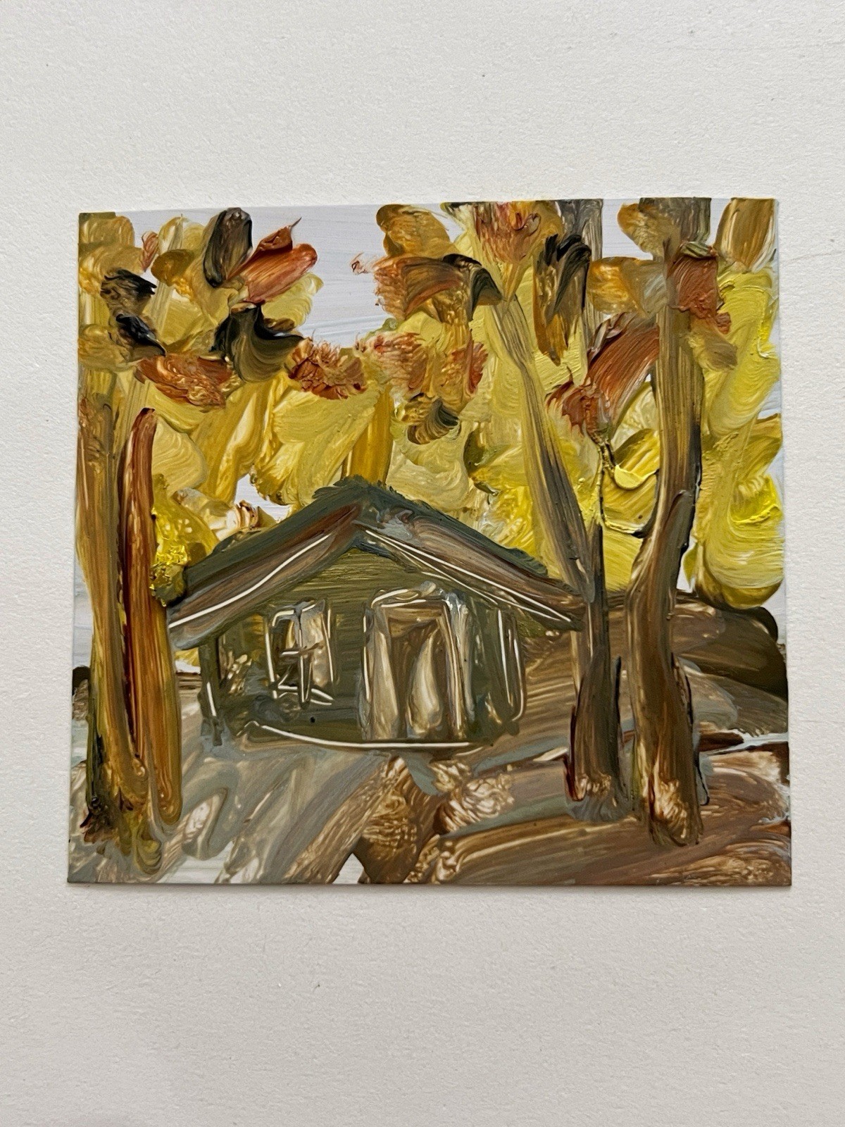 Swiss Alpine Chalet Autumn Forest Landscape Switzerland Set of 2 Oil Paintings