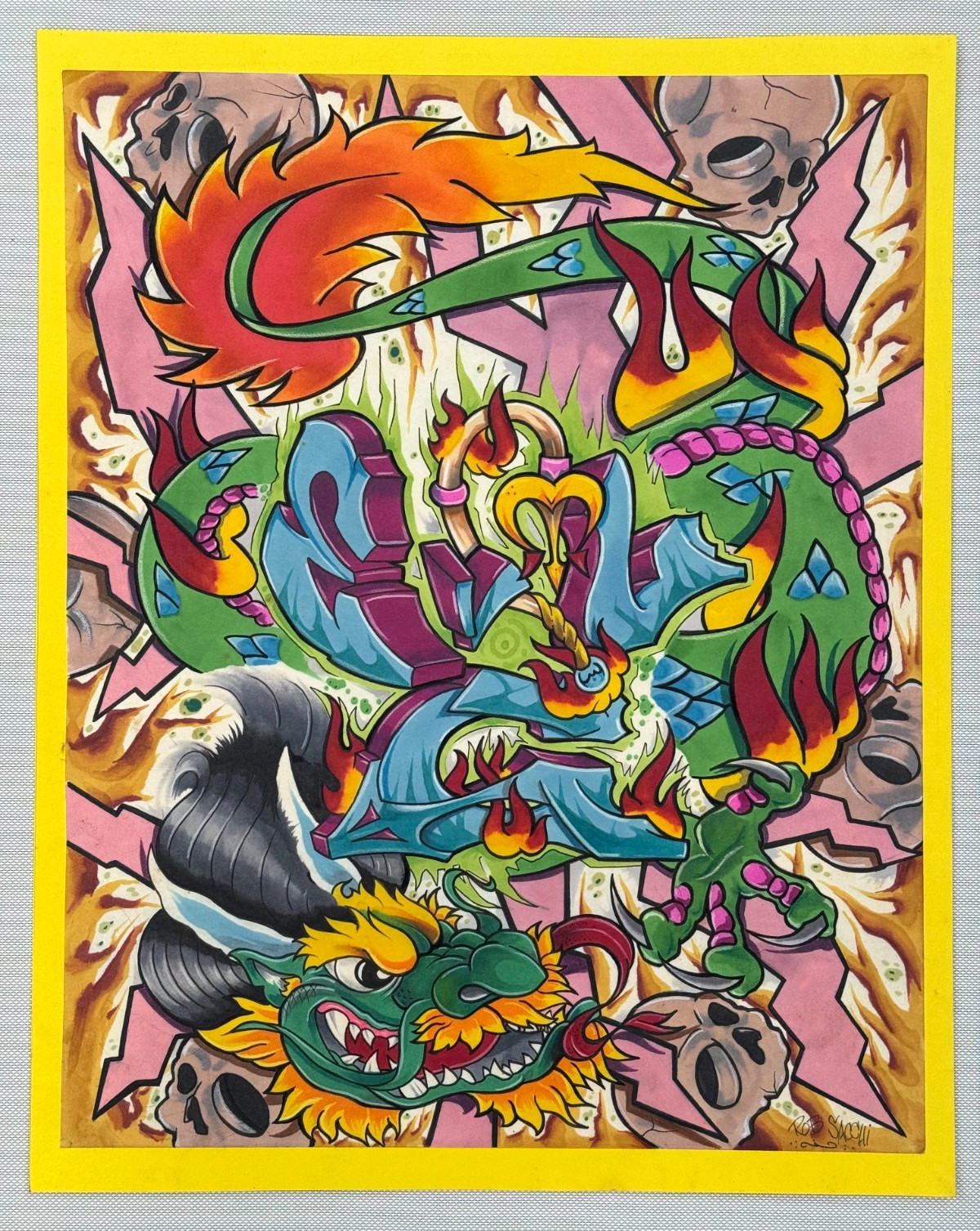 ROB ROBERT SACCHI PAINTING SIGNED ORIGINAL NEW YORK GRAFFITI ASIAN DRAGON ART NY