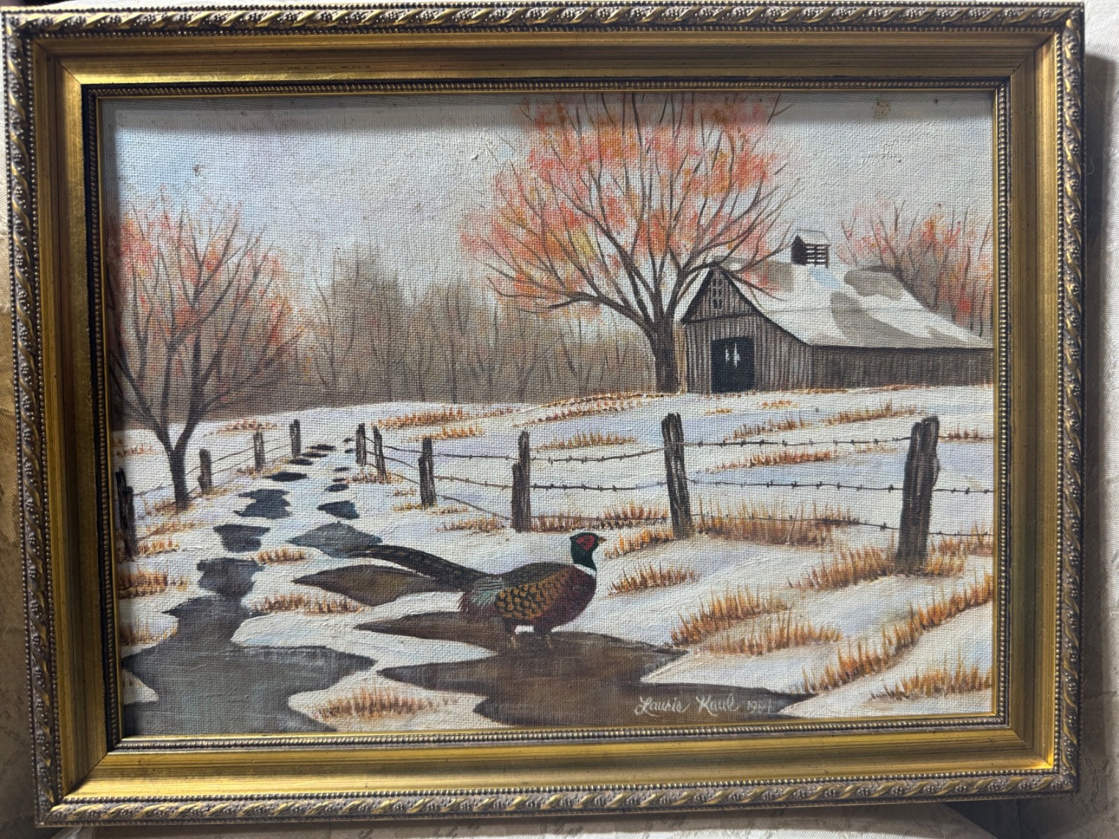 Laurie Kaul 1984 “Turkey In Winter Landscape Scene” Oil Painting – Signed/Framed