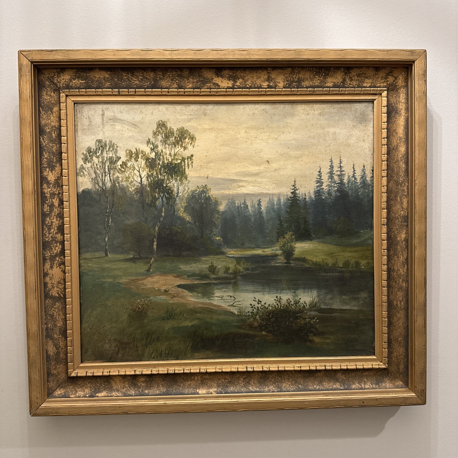Antique German Oil Painting “Motiv aus Hofwalde bei Bramfeld” Steiner? 25”