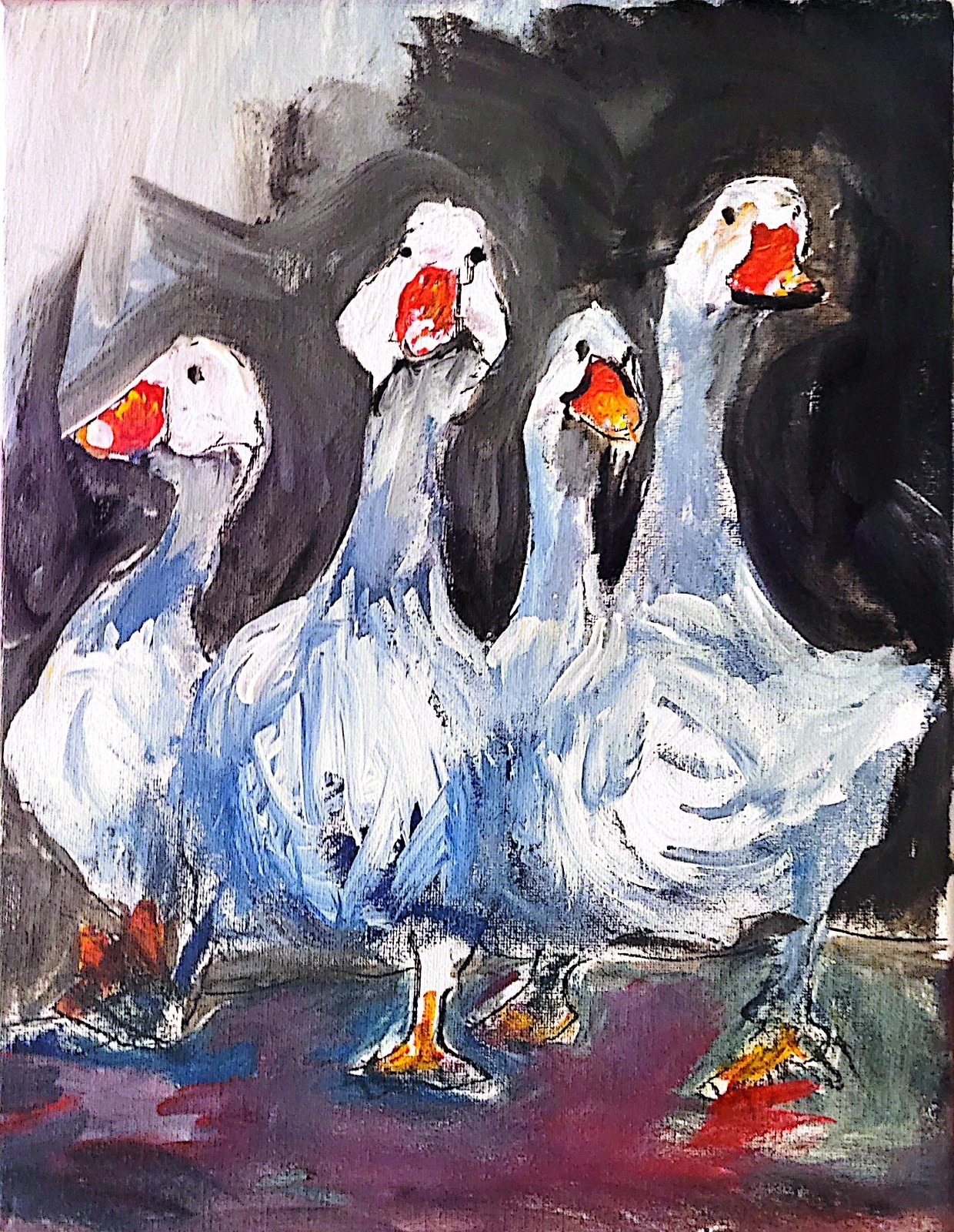 Giggle Of Geese: Abstract Expressionist Original Painting Canvas 11×14.