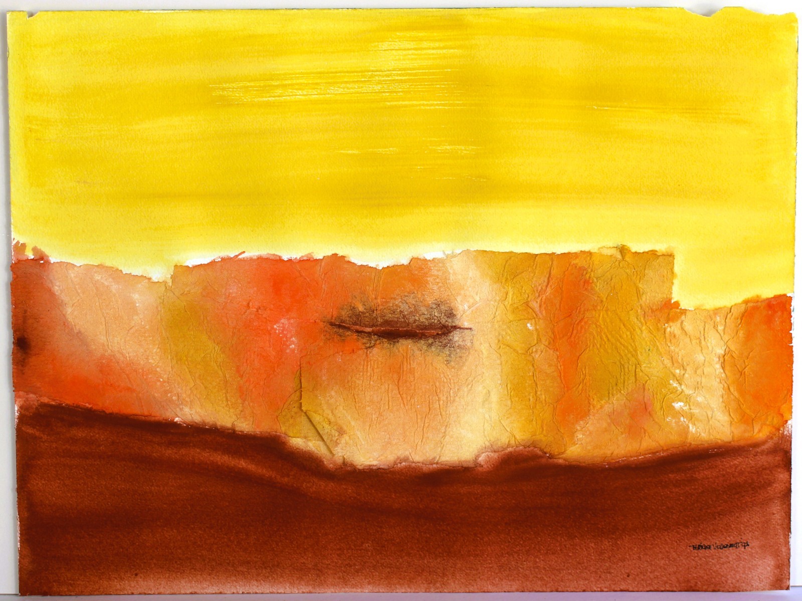 MIXED MEDIA PAINTING ON PAPER DATED 1992 SIGNED ABSTRACT MODERNISM LANDSCAPE