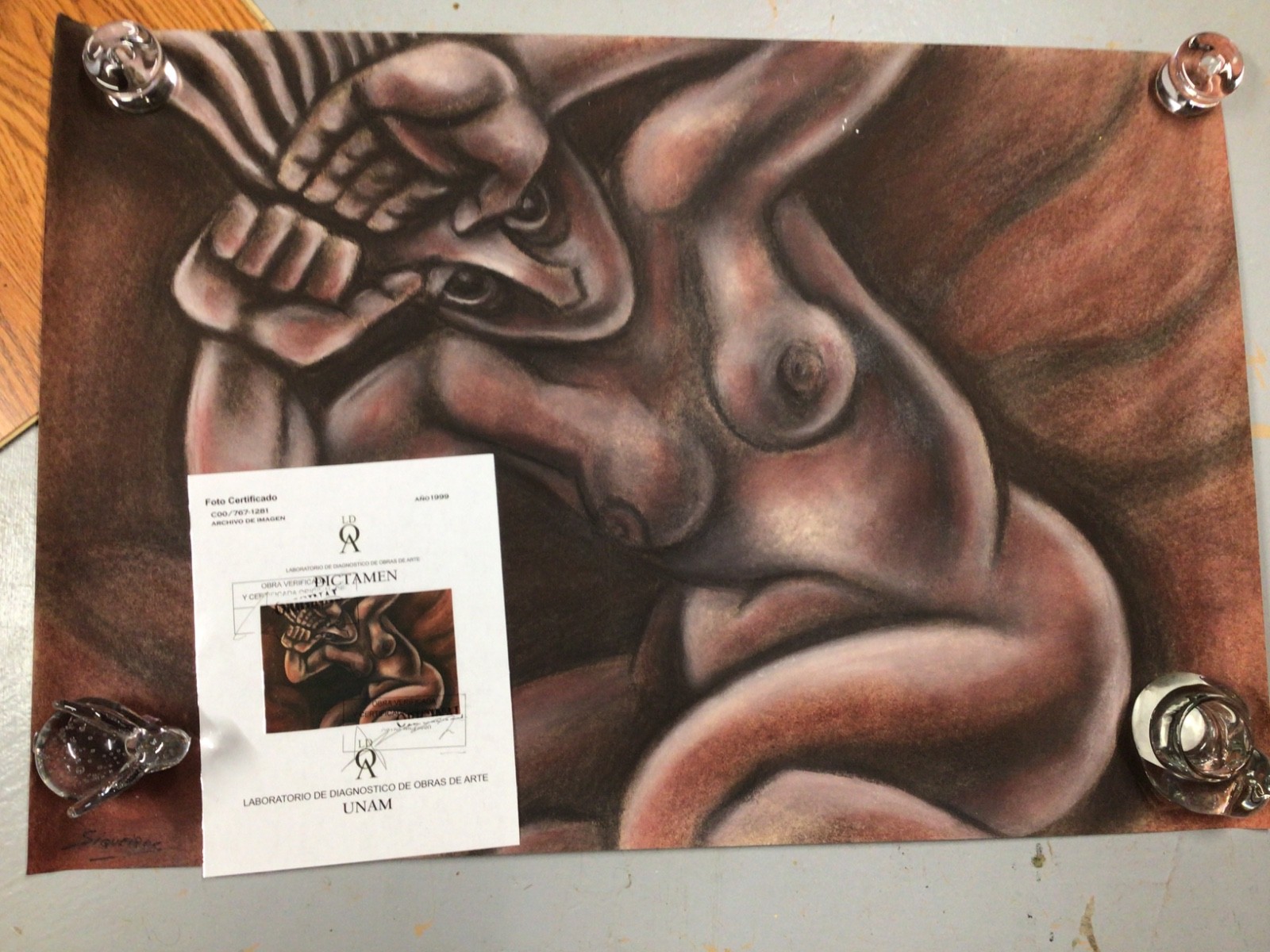 Lot of 3 Siqueiros David Alfaro, Original mixed media drawings /Signed 1960’s
