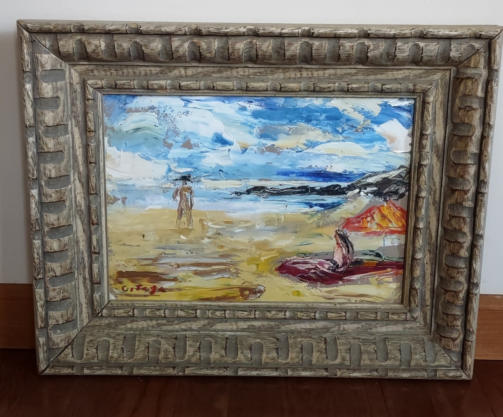 Alfred Ortega Beach Scene Oil Painting Signed, 15.5″H X 19.5″W With Provenance