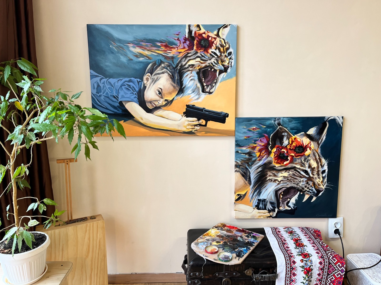 Ukraine oil painting original Ukrainian war art ” Lynx from the Wild Field “