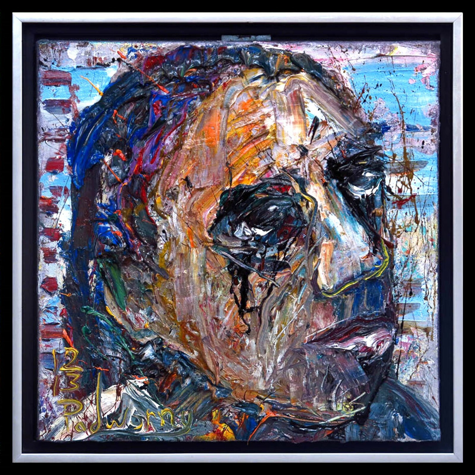 BUY FRAMED ORIGINAL OIL PAINTING LARGE█ART█POP█COOL FOLK ABSTRACT RAIN MAN