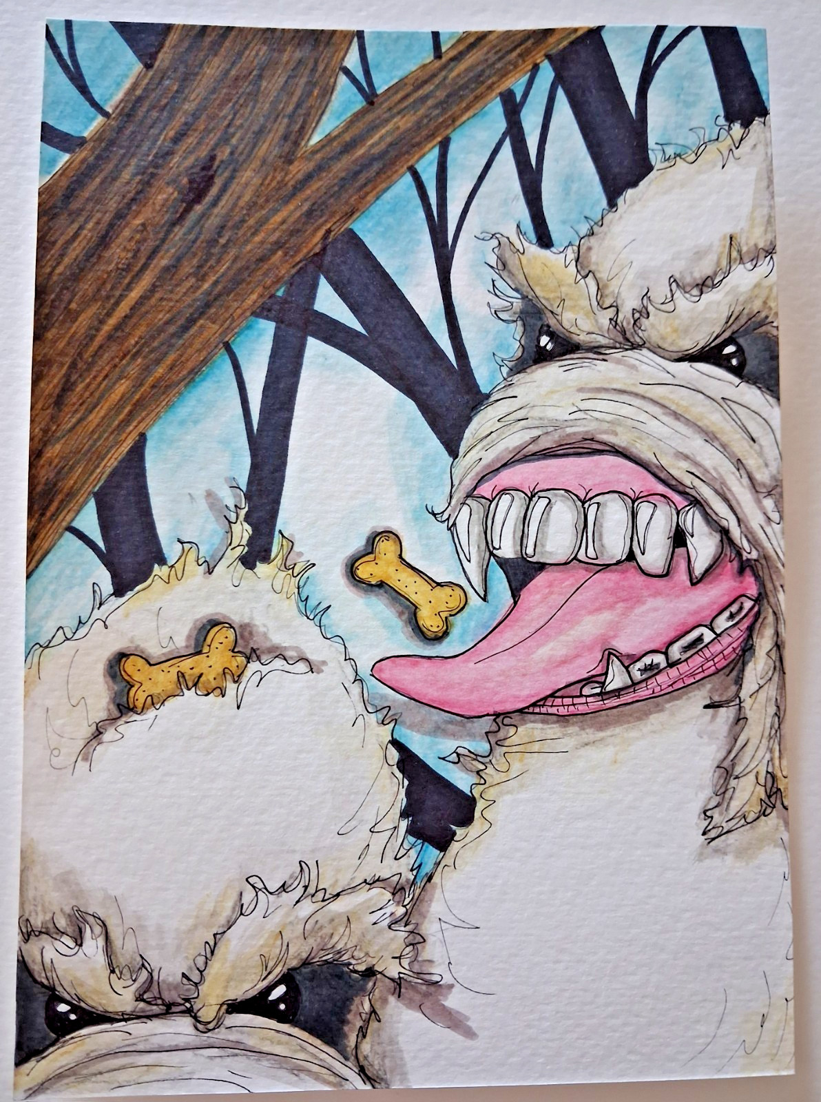 1 small Original Surreal Monster “Dogs Treats” Painting!!
