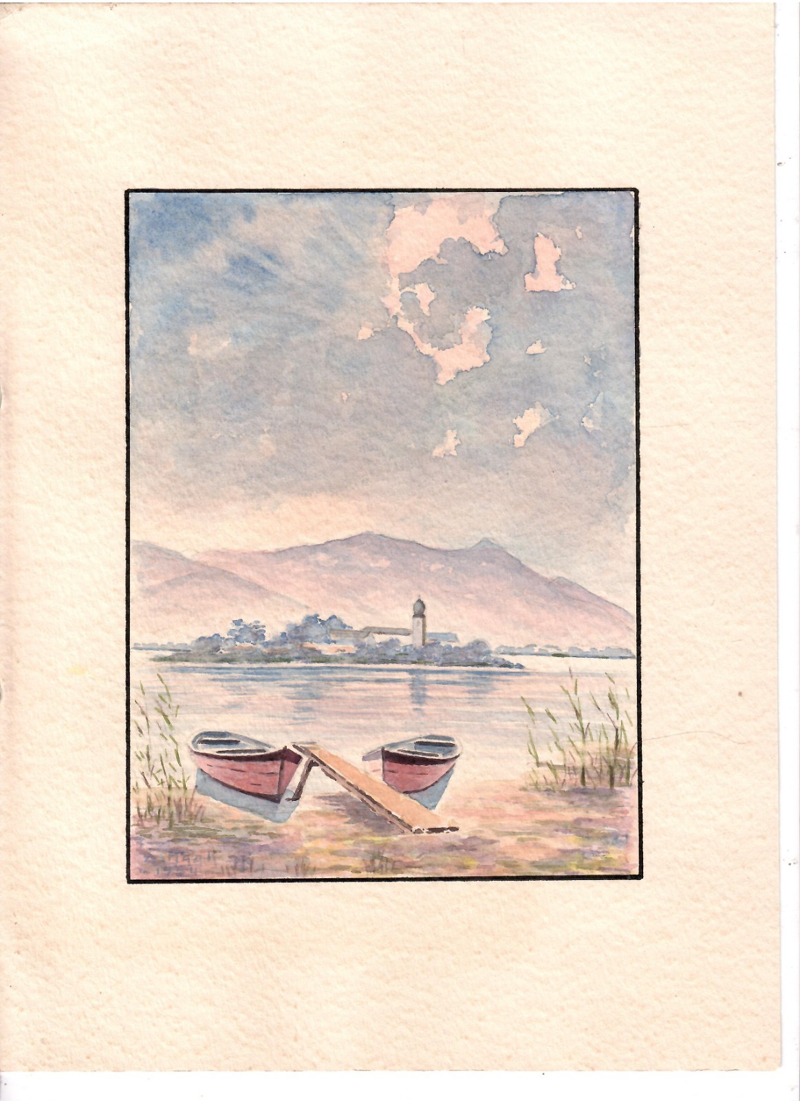 St1-watercolor M. Haak signed Lakefront Summer Landscape 1952