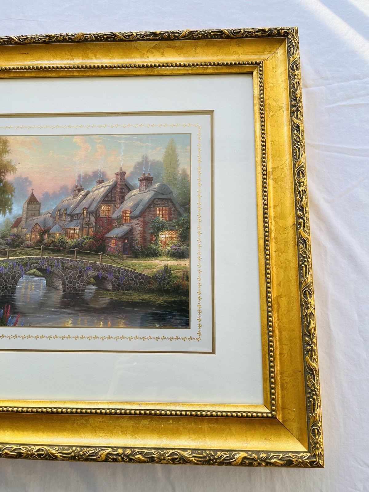 Thomas Kinkade’s Cobblestone Bridge Accent Print with COA, STUNNING Kindade
