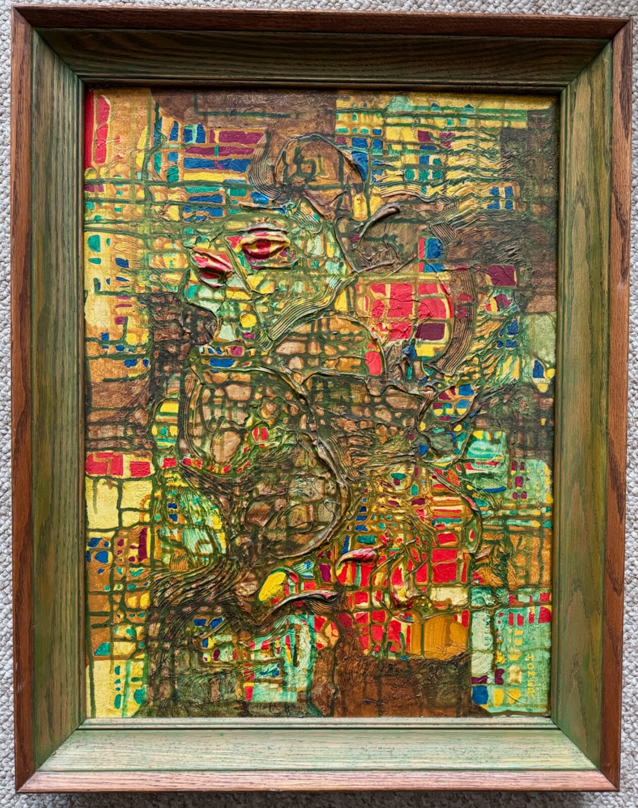 Vintage Abstract Textured Oil Painting Modern Art Wall Hanging Signed Homer
