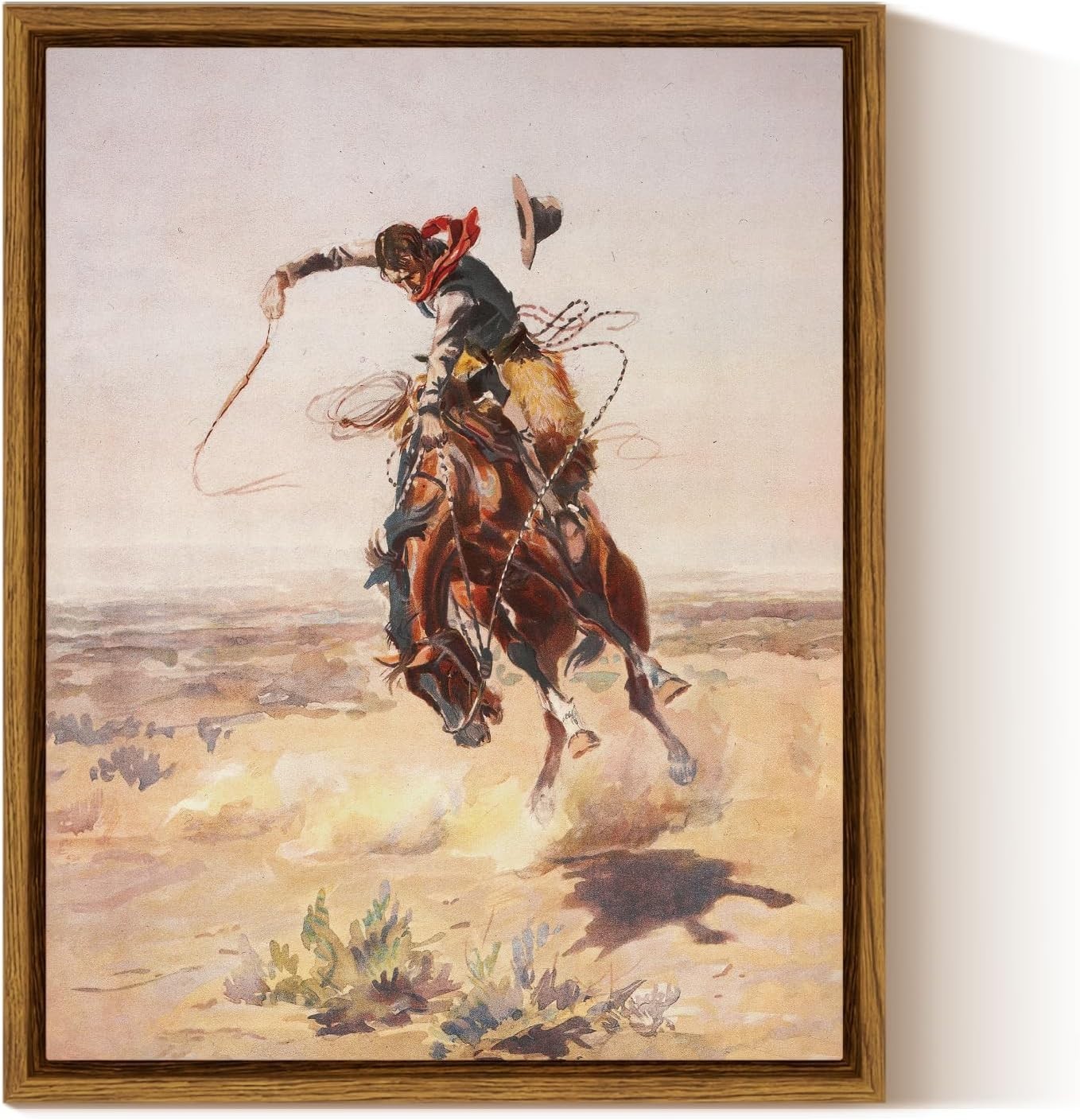Framed Canvas Wall Art Western Cowboy Decor Rustic Vintage Cowboy Oil Paintings