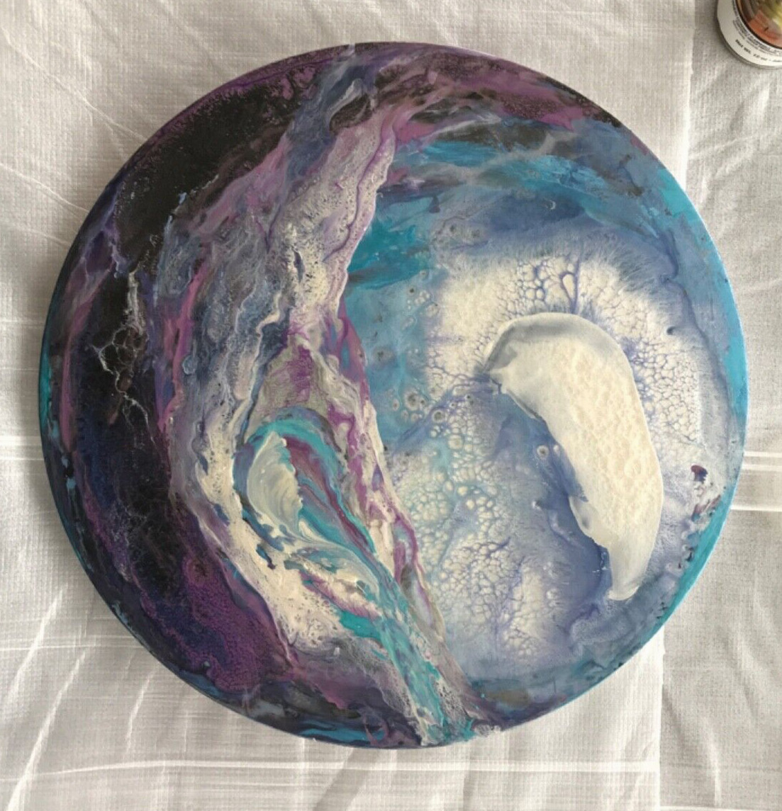 Original Round Painting “Cold Moon” Abstract Fine Art Canvas Signed by artist