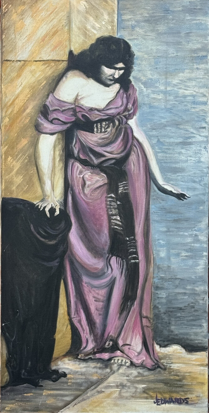 JO EDWARDS ANTIQUE FIGURATIVE WOMAN MODERN IMPRESSIONIST OIL PAINTING VINTAGE 69