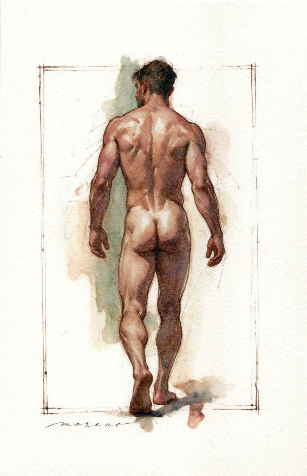 Original Watercolor Painting Male Figure Portrait Book Page (5.5 × 8.5 inches)