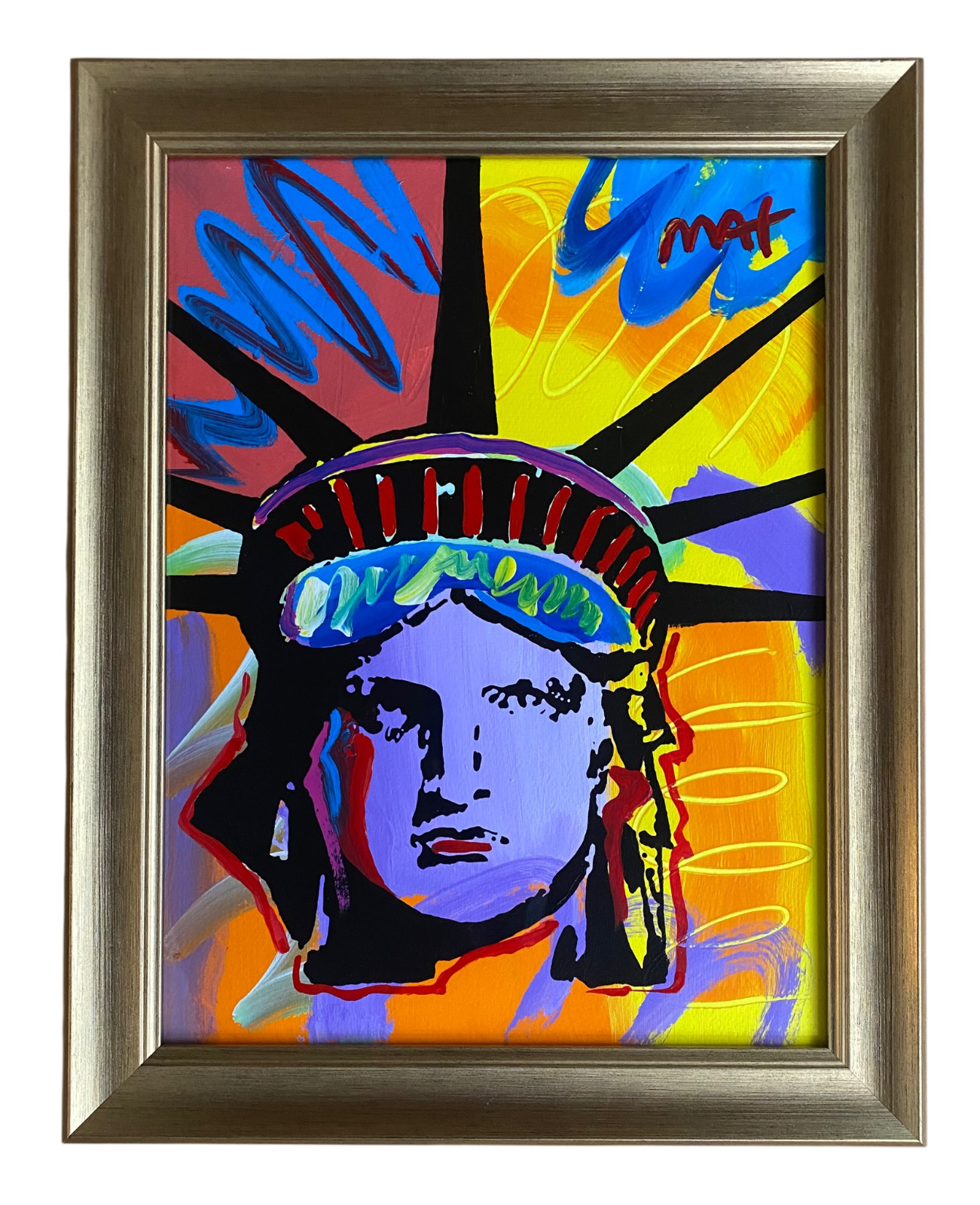 Peter Max “Statue of Liberty” Signed Acrylic Painting on Paper Framed