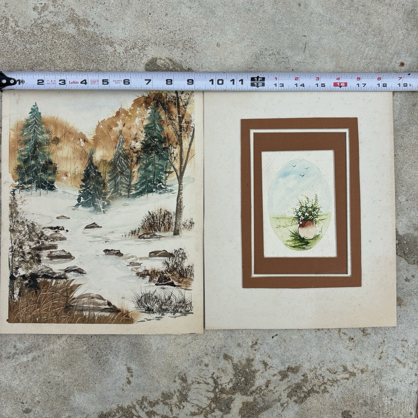 Vintage Original Painting Lot Watercolor Landscape Folk Art Signed Miniature