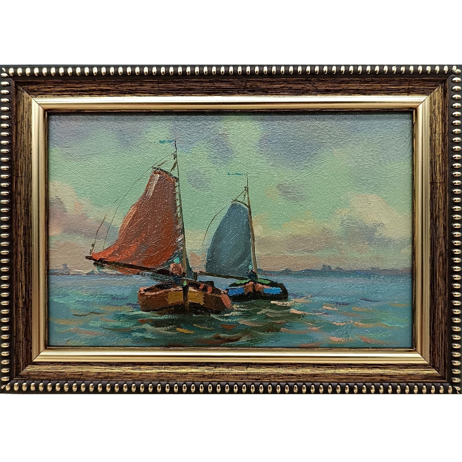Sailboat Original Oil Painting 6×4 Framed Signed Nautical Seascape Marine Art