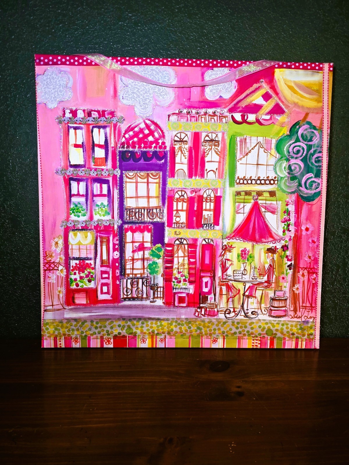 Liesl Long : Cafe Paris Terrace Dining-Canvas Wall Art Print 30″x30″ Signed