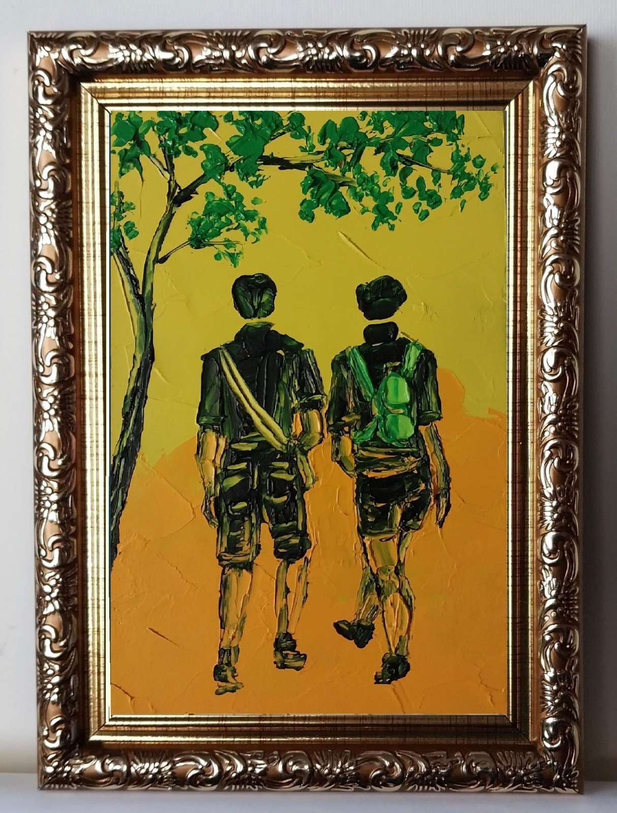 Framed Couple Art Friends Art Abstract People Portrait 4×6 Oil Painting Original