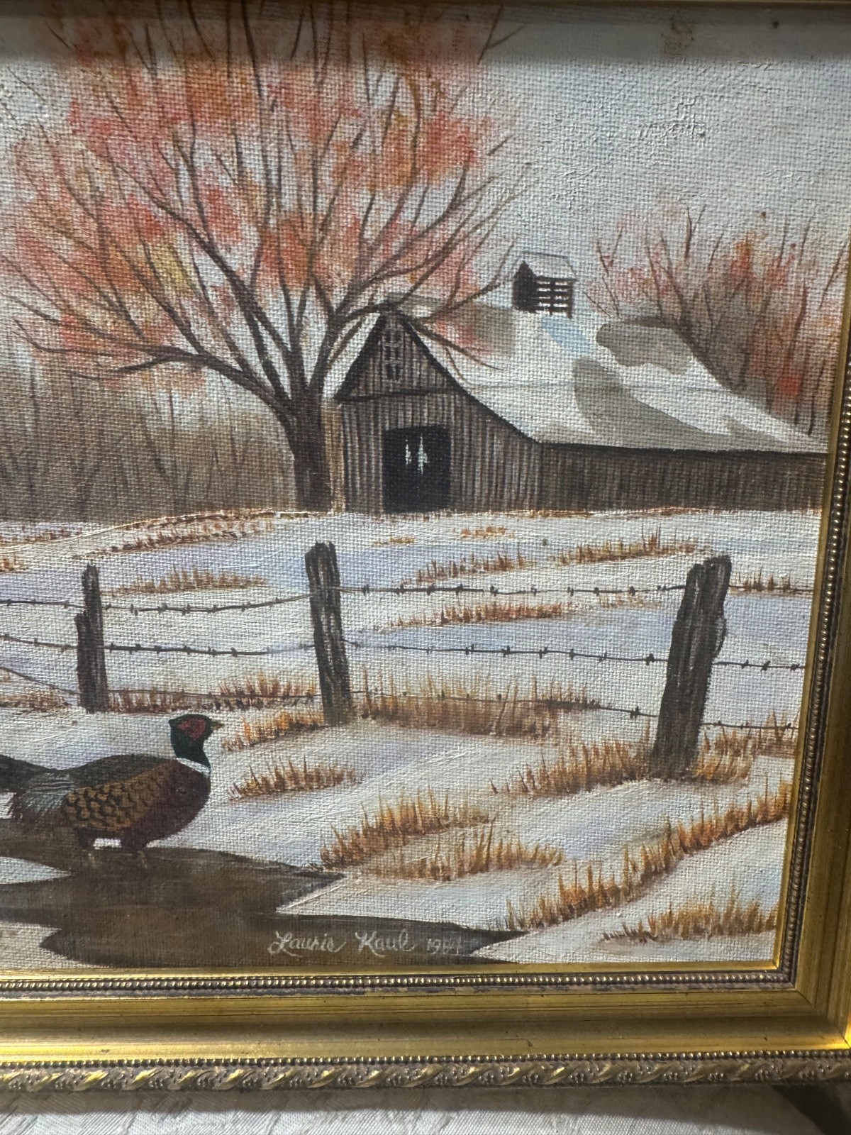 Laurie Kaul 1984 “Turkey In Winter Landscape Scene” Oil Painting – Signed/Framed