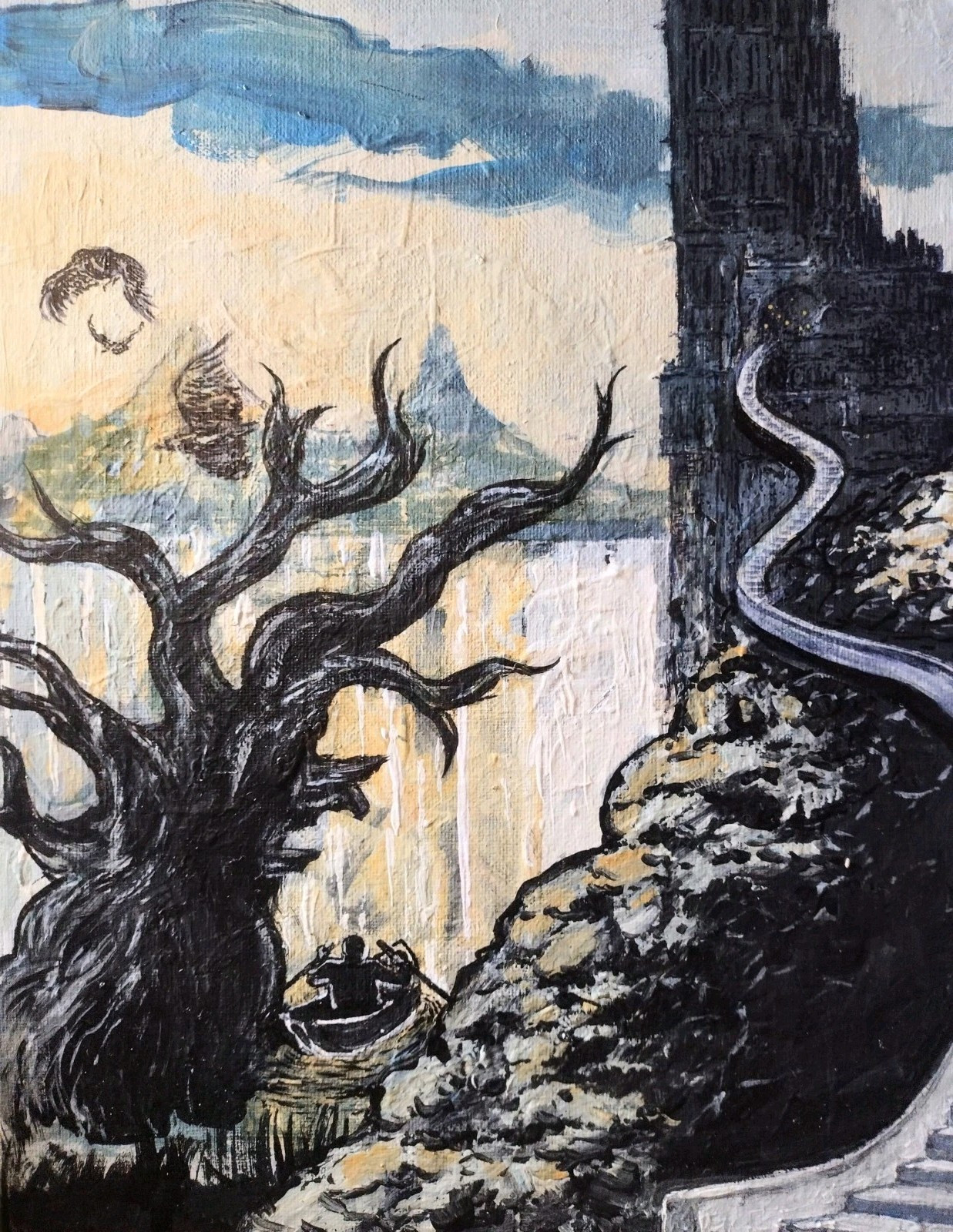 11 inch x 14 inch – Landscape Tower Painting by A. Avila