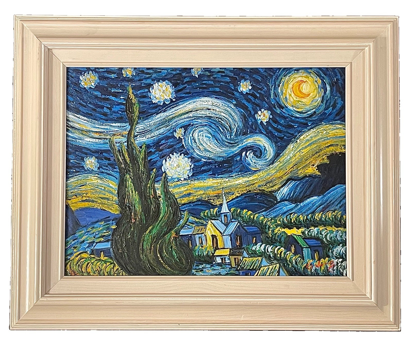 VINTAGE GLOCHESTER SCHOOL MODERN ABSTRACT STARRY NIGHT PAINTING VAN GOGH HOMMAGE