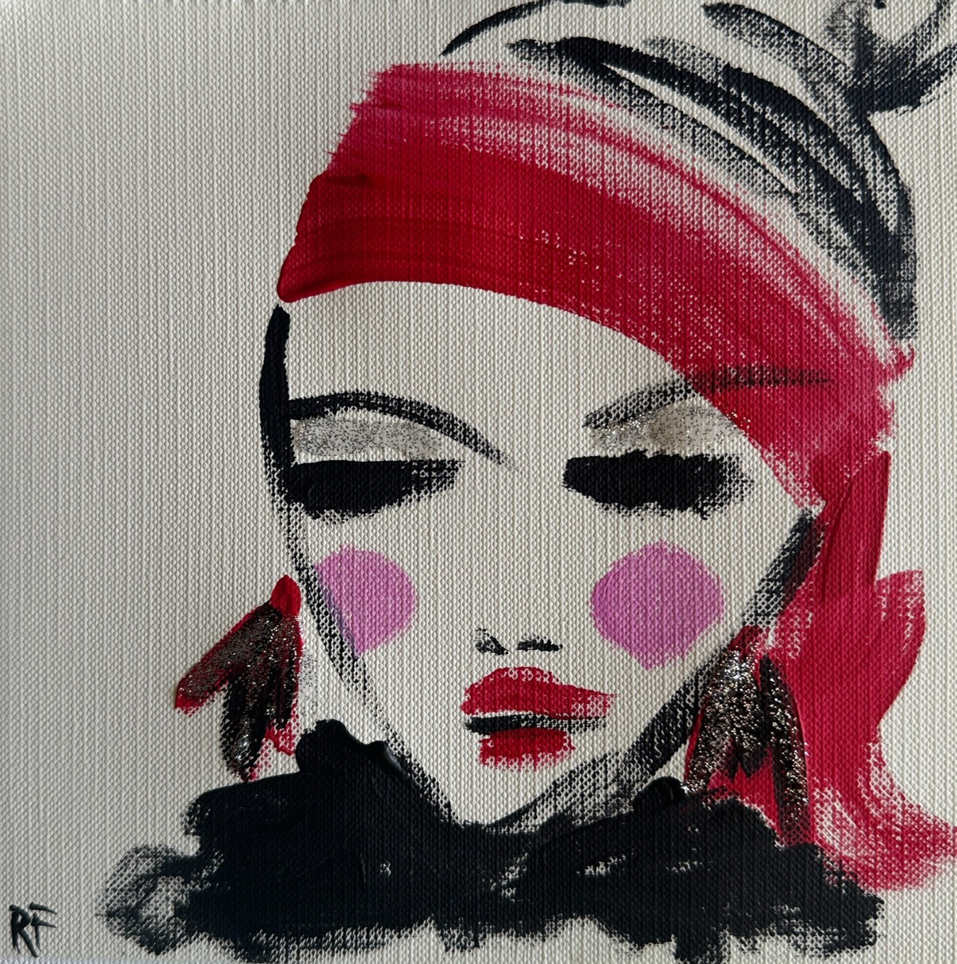“The Bold One” Woman Portrait Painting 6×6 Original Minimalist Modern Art