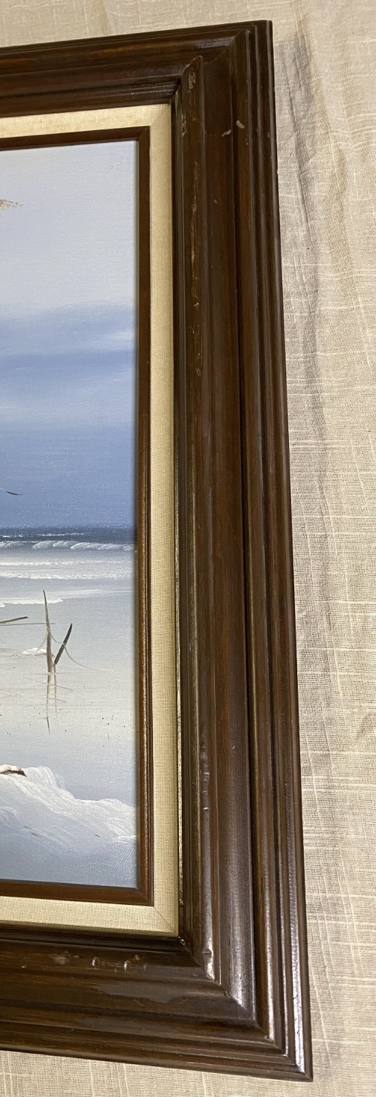 Vintage Painting Seashore Ocean Sandy Beach Landscape Original Art Framed 26×31