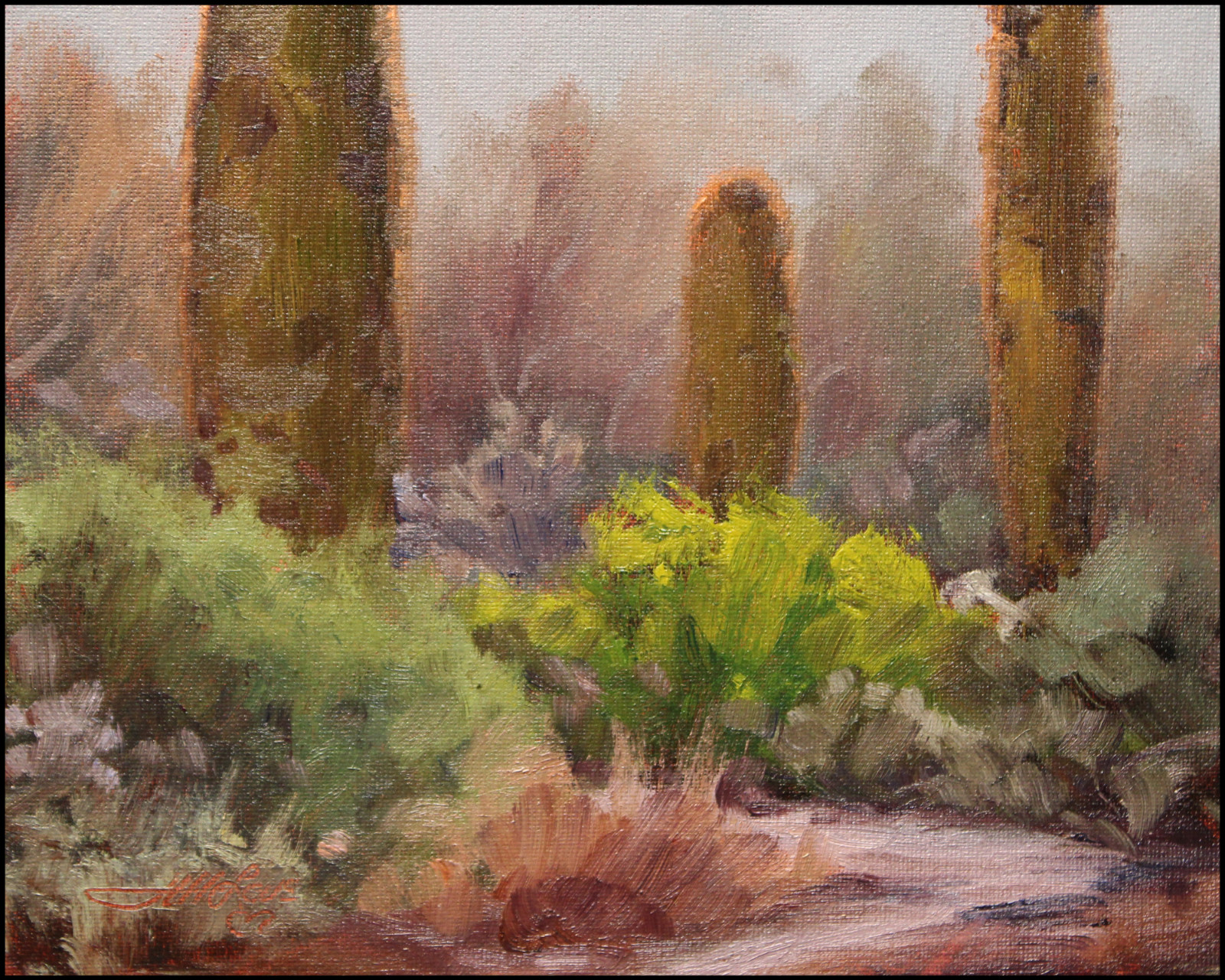 Jeff Love Original Oil Painting Arizona Desert Museum Tucson AZ Saguaro Cactus