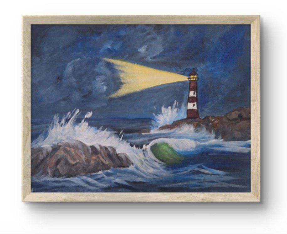 Original Signed 11×14 Stormy Lighthouse Expressionist Acrylic Panel Home Decor