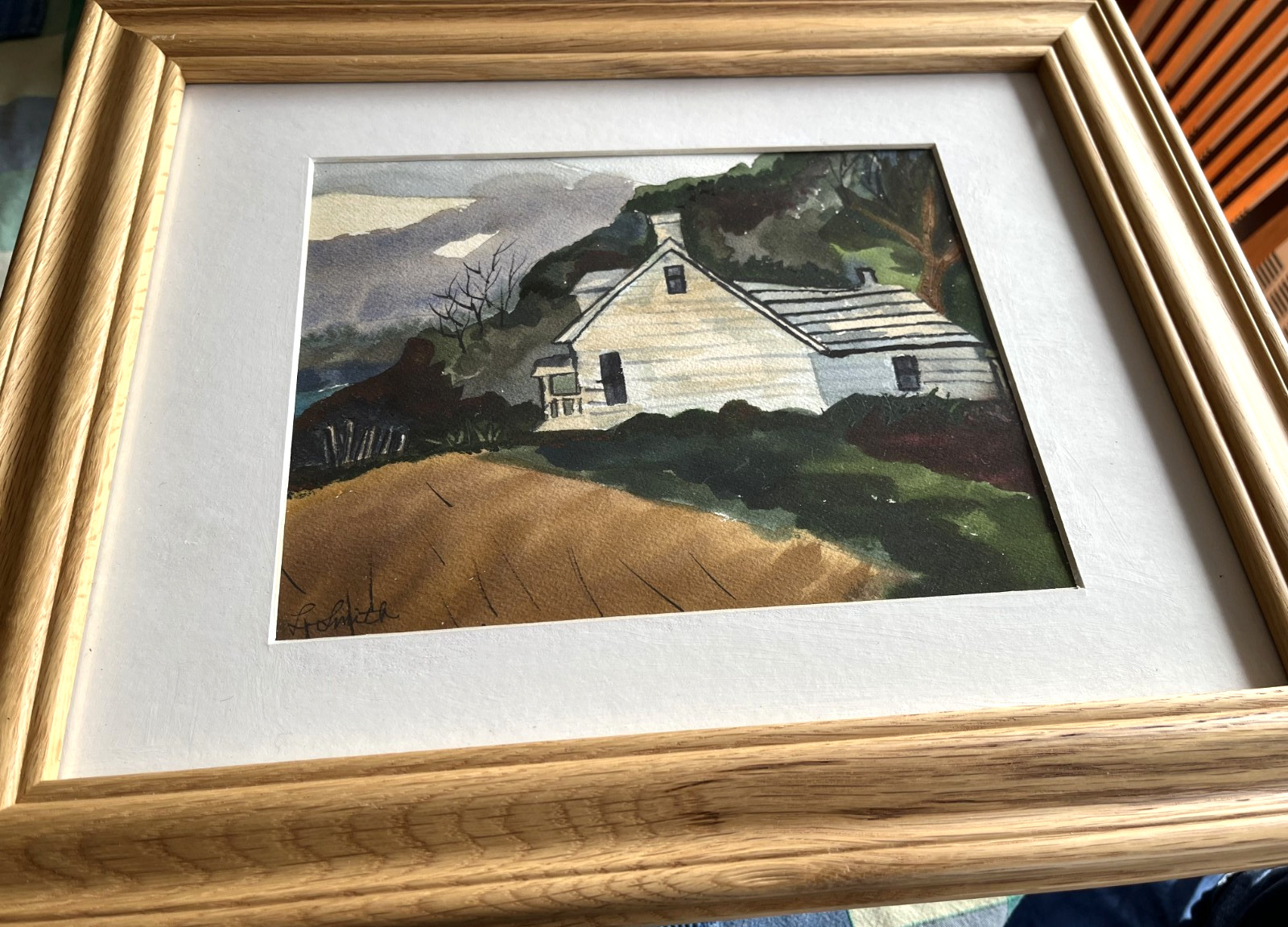 VTG Original Watercolor Painting Fall Art Farmhouse Woods Cottage Core Framed