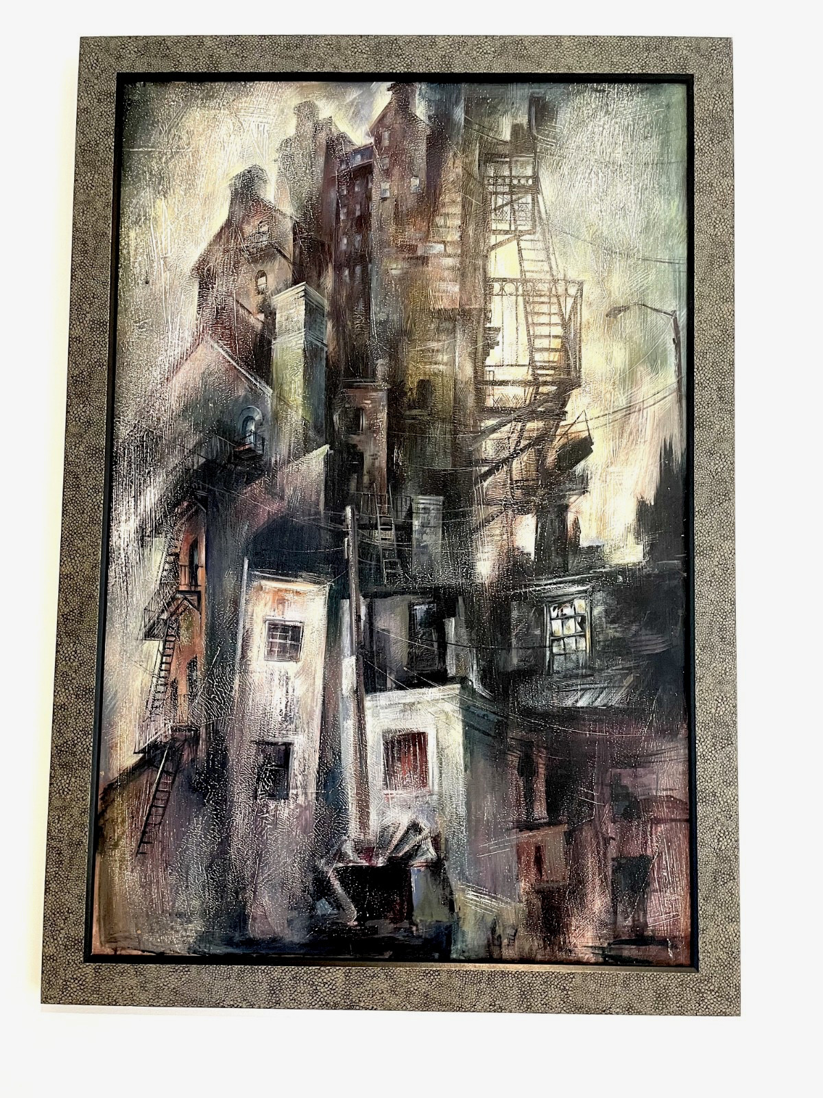 Large Abstract Painting 1987 Original Acrylic on Masonite Board Framed 33″ x 23″