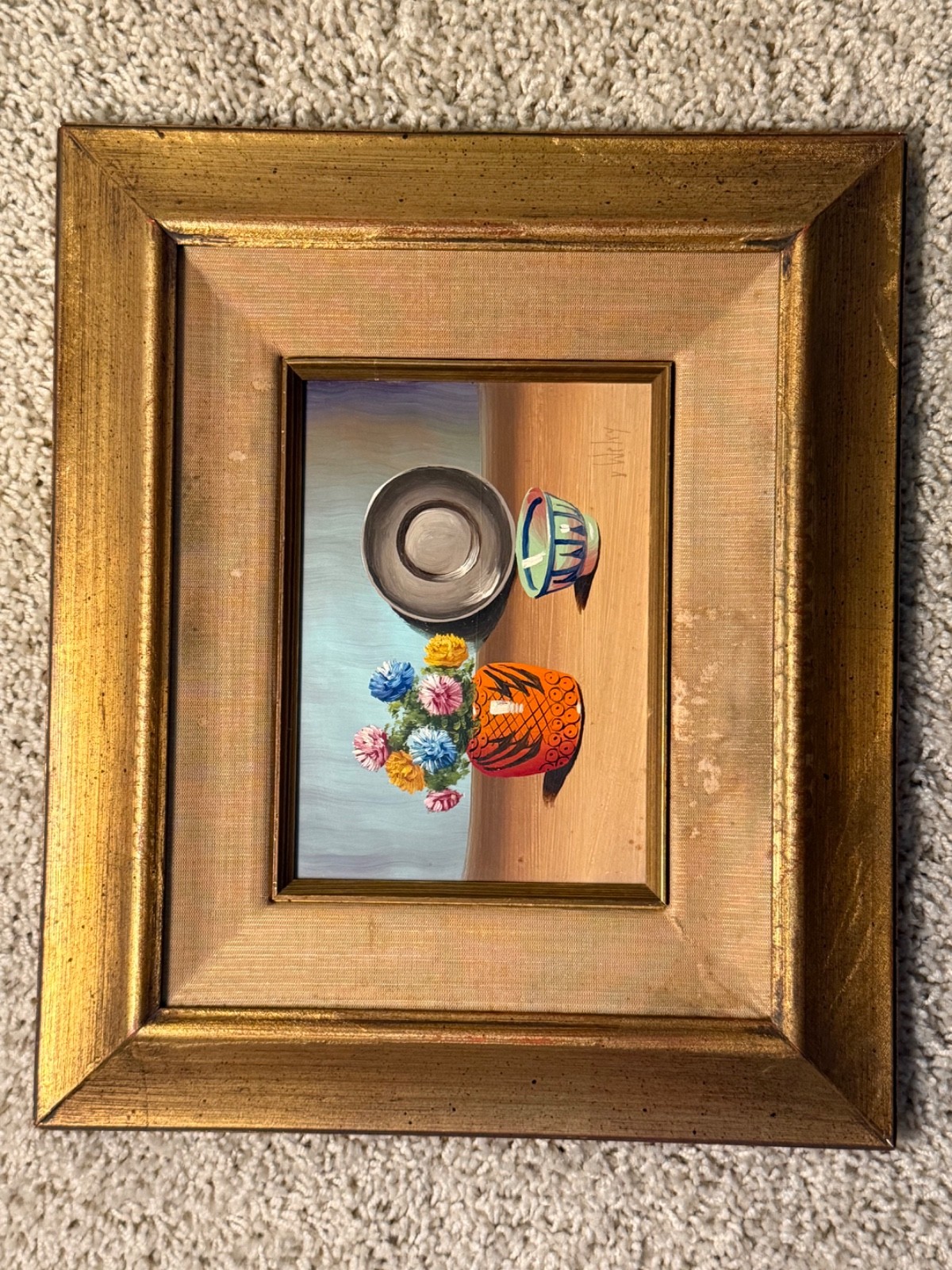 VTG Original Oil on Board Painting V Weley Dutch Still Life Framed Signed
