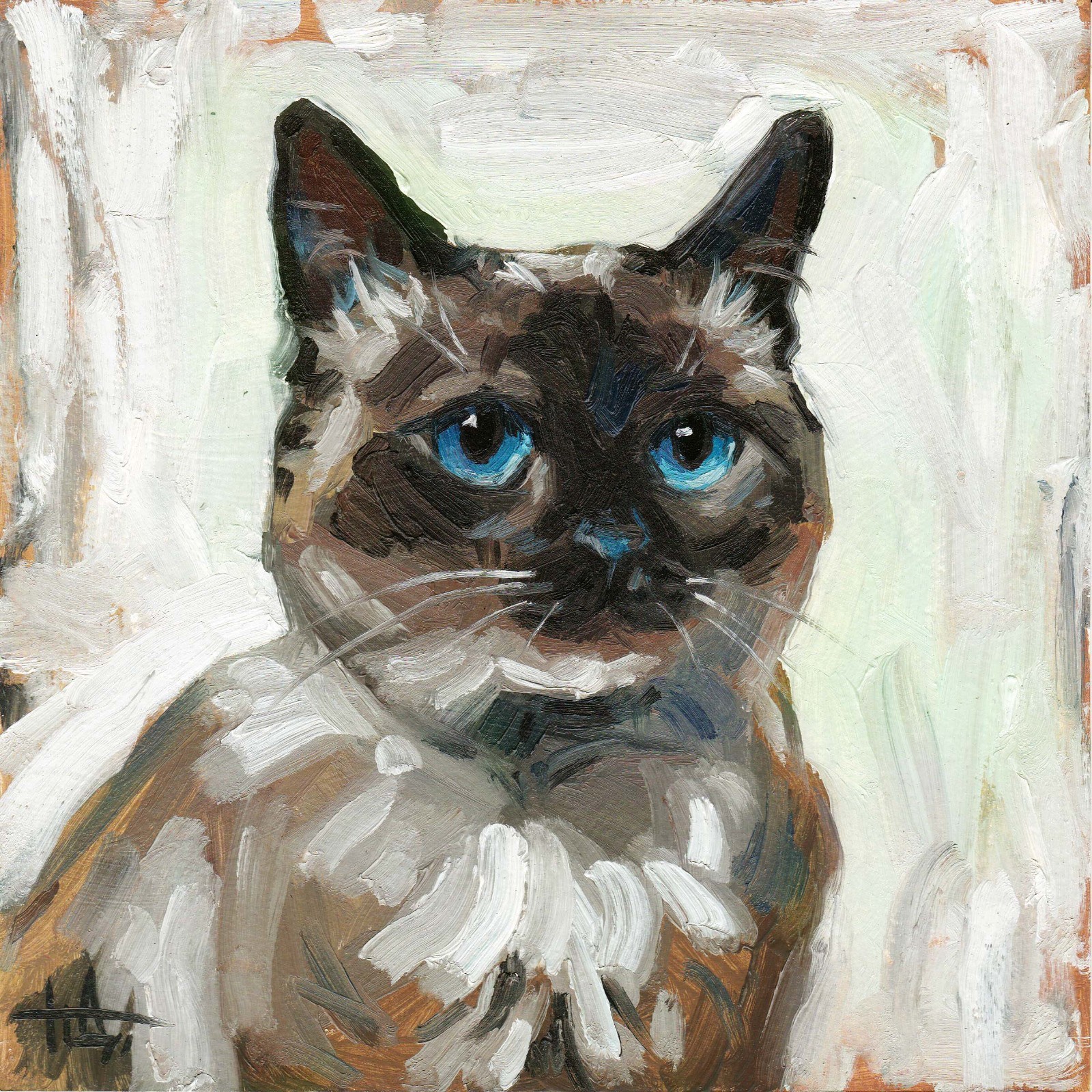 Original Painting Portrait of a Blue Eyed Siamese Cat 8×8 inches