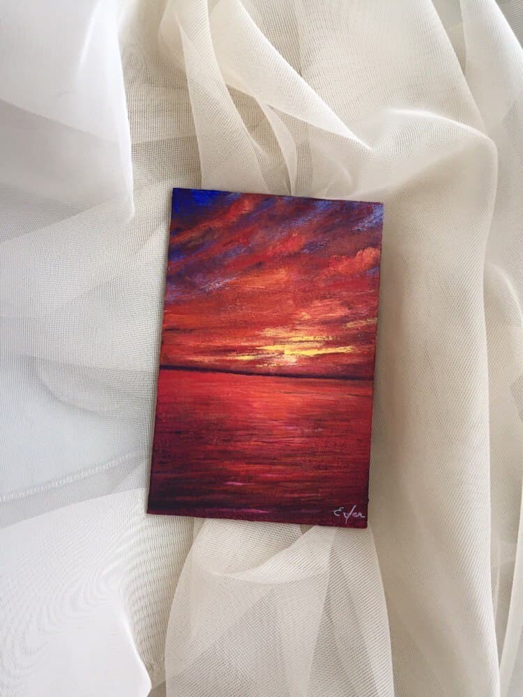 Miniature interior painting (picture) red sunset 10x15cm