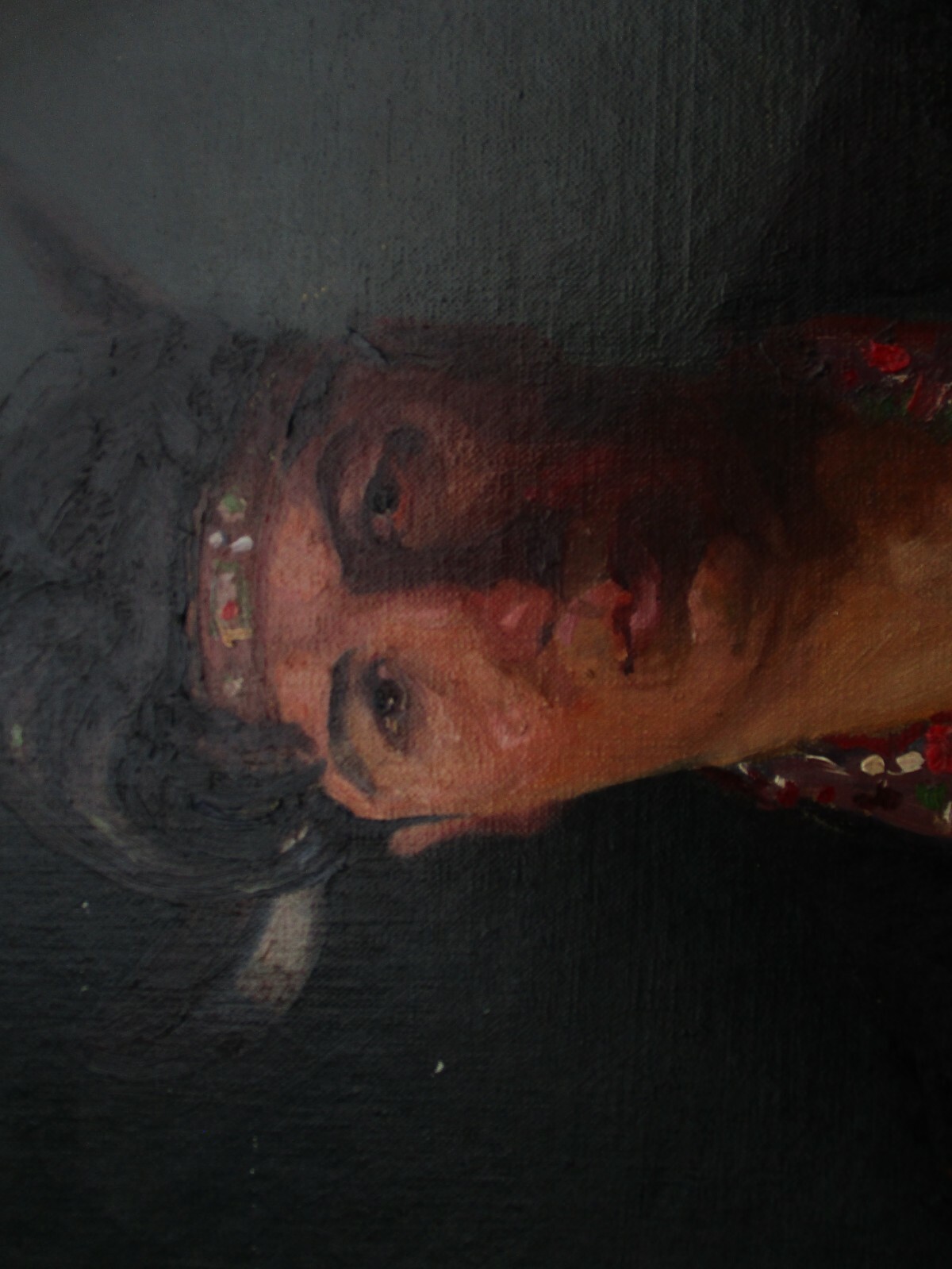 VINTAGE ANTIQUE OIL PAINTING PORTRAIT OF A NATIVE AMERICAN INDIAN WITH JEWELRY