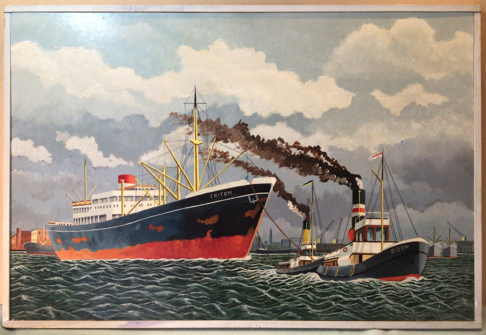 Henrik Pieter Groen Rotadam Harbour Circa 1950s Framed Oil Painting