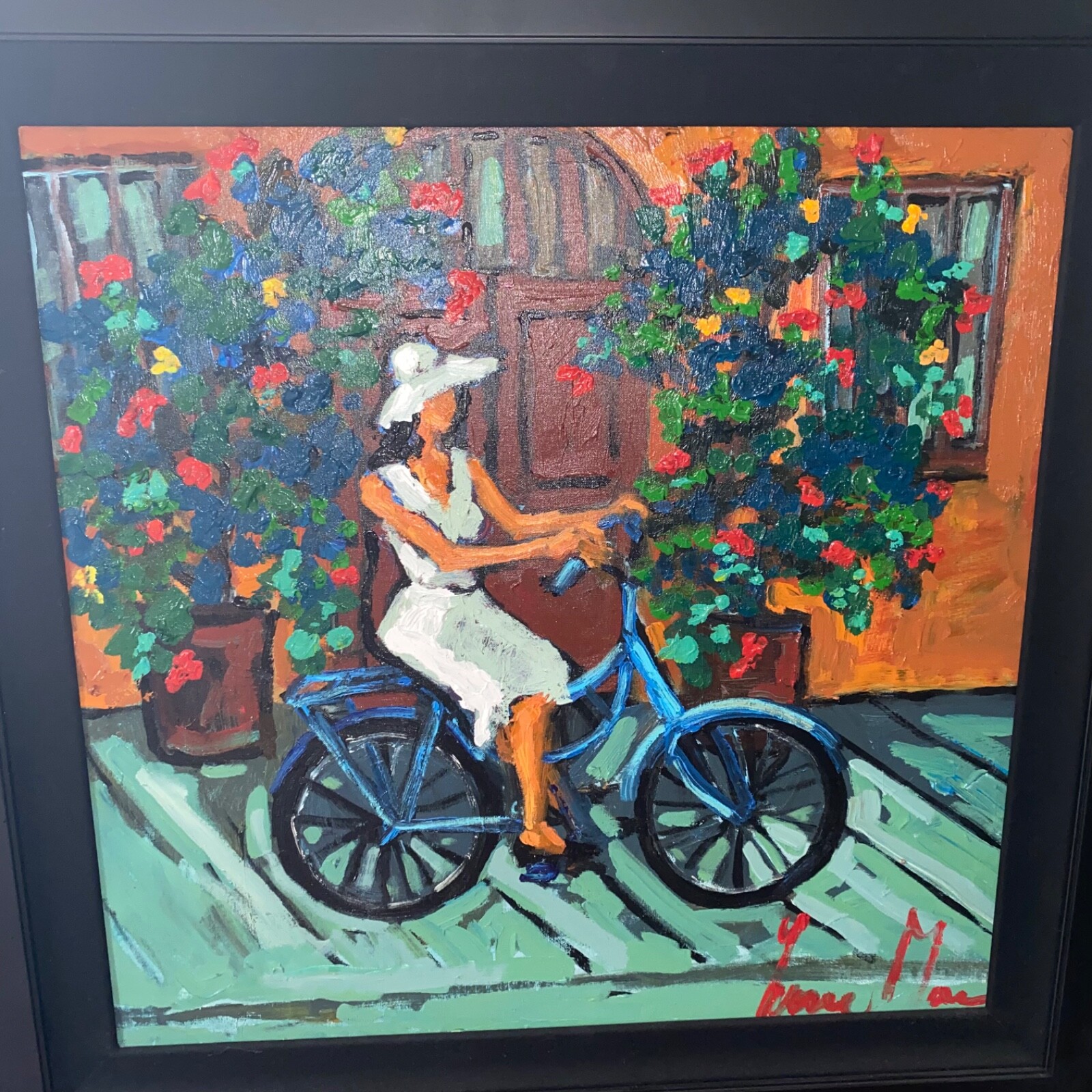 Large Framed Woman Nature Yvonne Mora Acrylic On Canvas Impressionist Floral