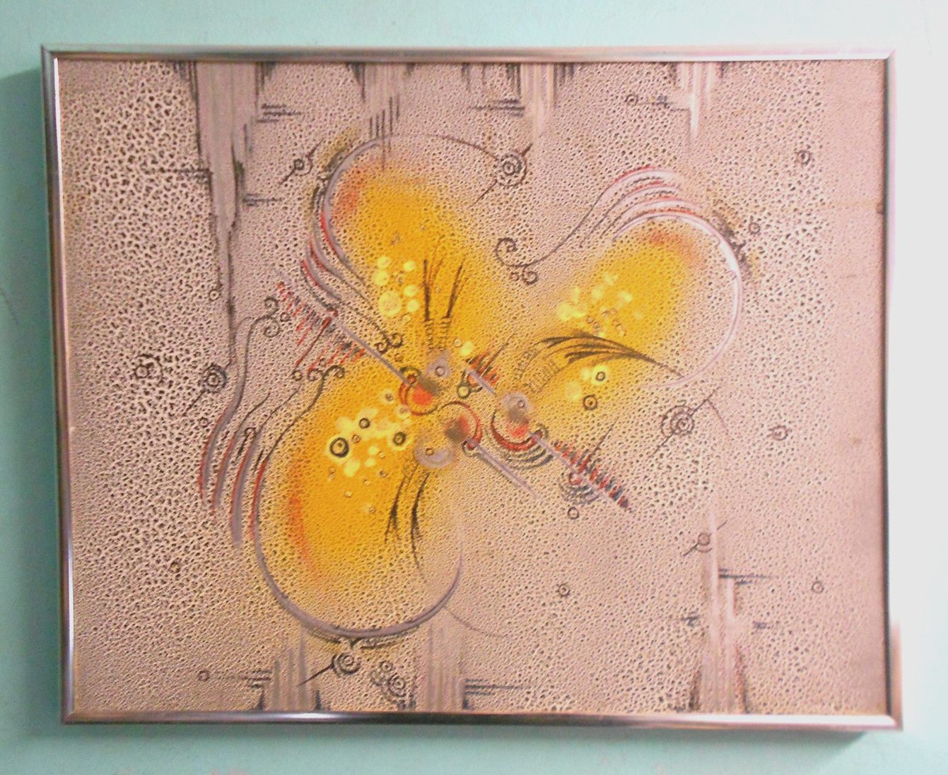 original vintage MCM modern painting hand painted size 20″ x 16″ sign