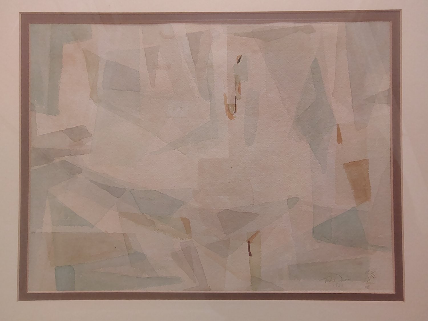 Vintage Ted Davis Abstract Watercolor Painting Signed Dated 1961 Framed Mid