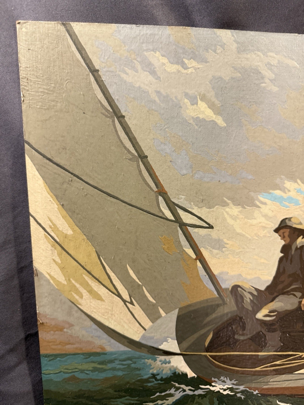 LARGE Vintage Nautical Paint by Number Painting Stormy Fishing Scene