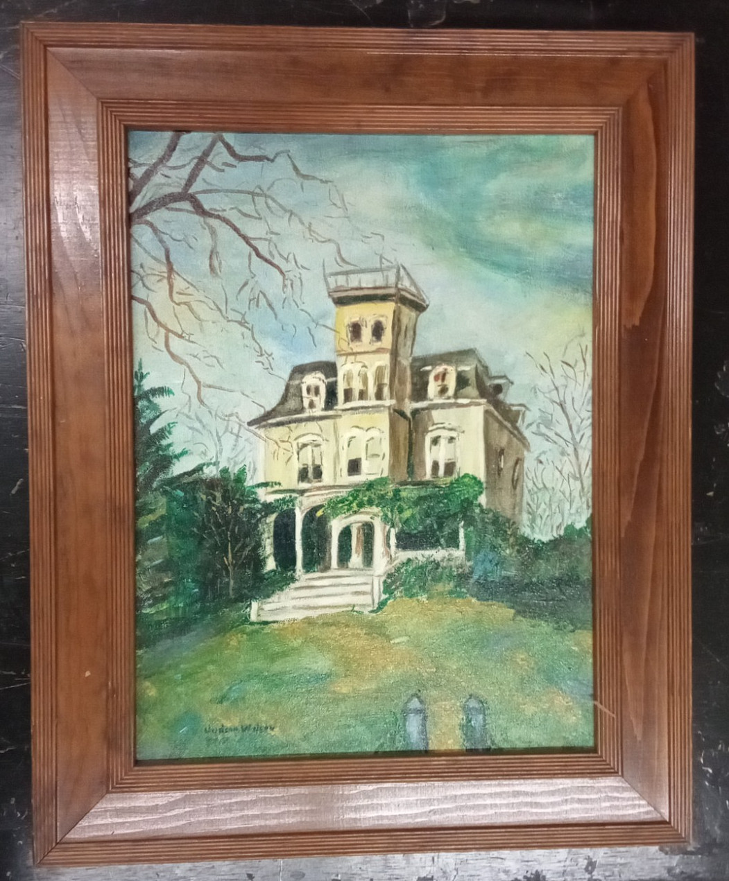 Vintage Original Art Judson Wilson Victorian House Oil On Canvas Framed Signed