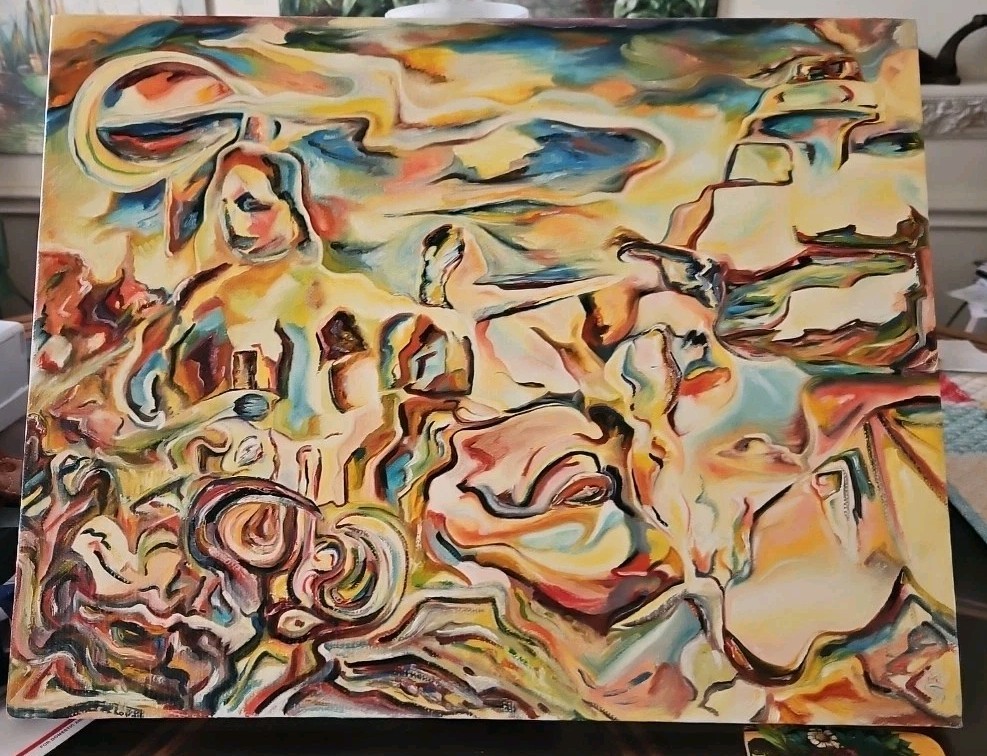 Original VTG OOAK 1984 Abstract Art Oil On Linen “Coming Attractions” Signed