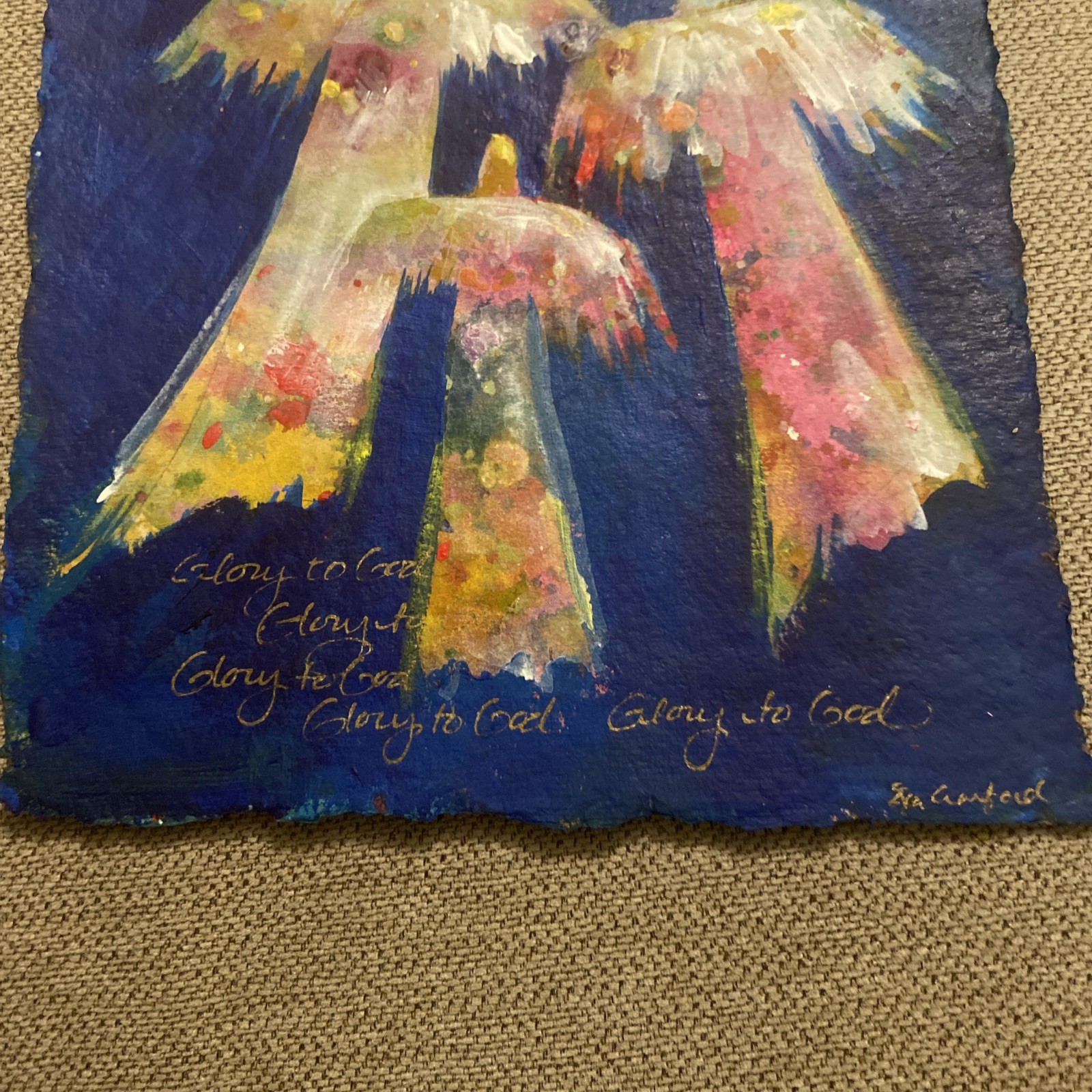 Eva Crawford Original Signed Acrylic on Panel Glory to God 12 1/4” X 9 1/4”